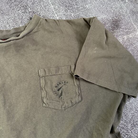 Men's Vintage 90's Marlboro Country Cowboy Brown Black Pocket T Shirt Tee Sz XL - Picture 4 of 6